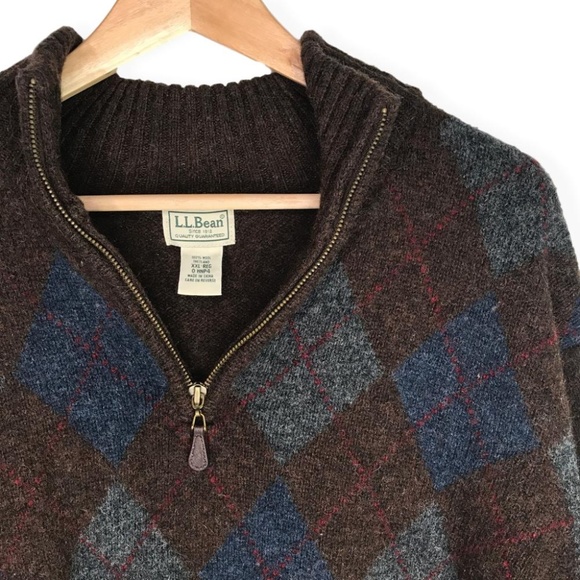 L.L. Bean Other - L L Bean 100% Wool Zip Argyle Sweater XXL